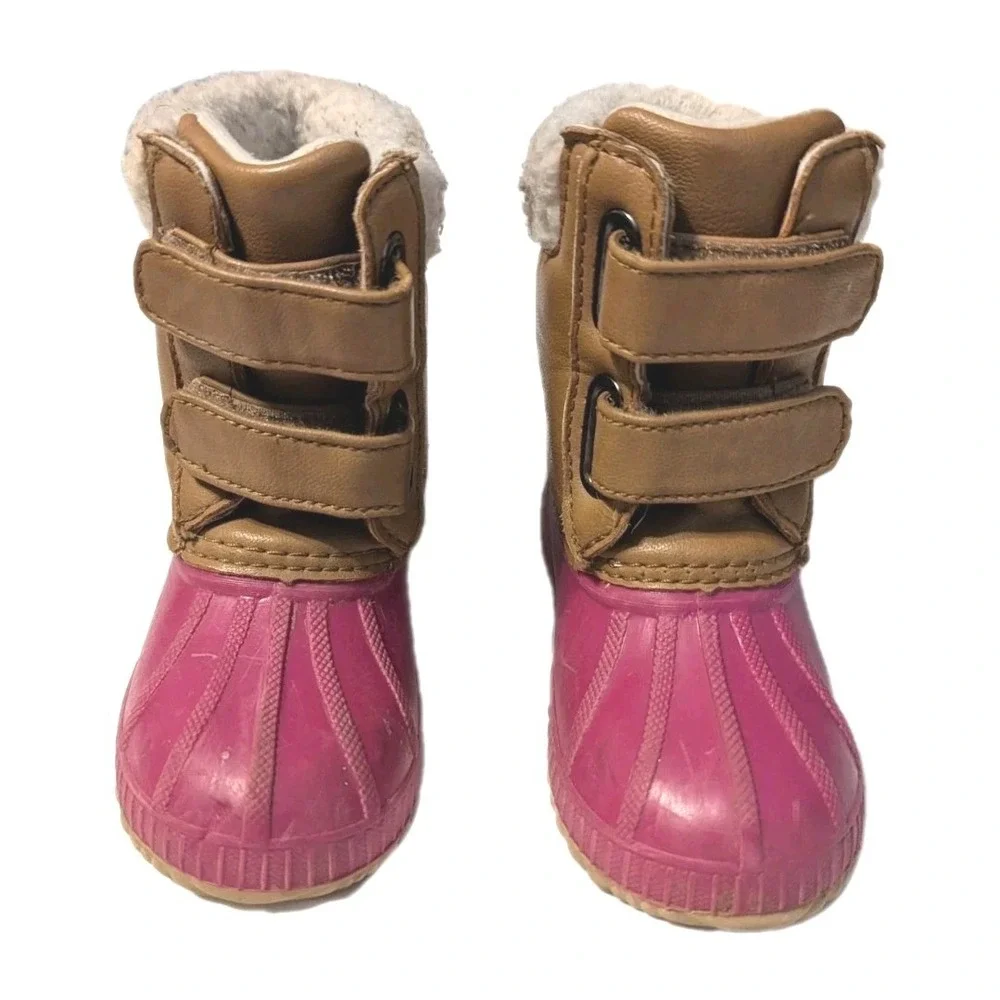 Gap Kids Girl 7/8T Waterproof Duck Boots 3M Thinsulate 200g Hook Loop Brown Pink